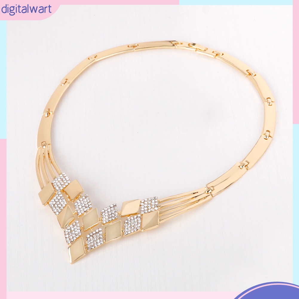 Bộ trang sức mạ vàng KC đính kim cương nhân tạo hình thoi dành cho nữ