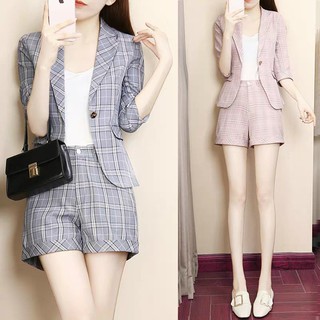 Set bộ vest 3 món áo vét và quần đùi caro cá tính by4455