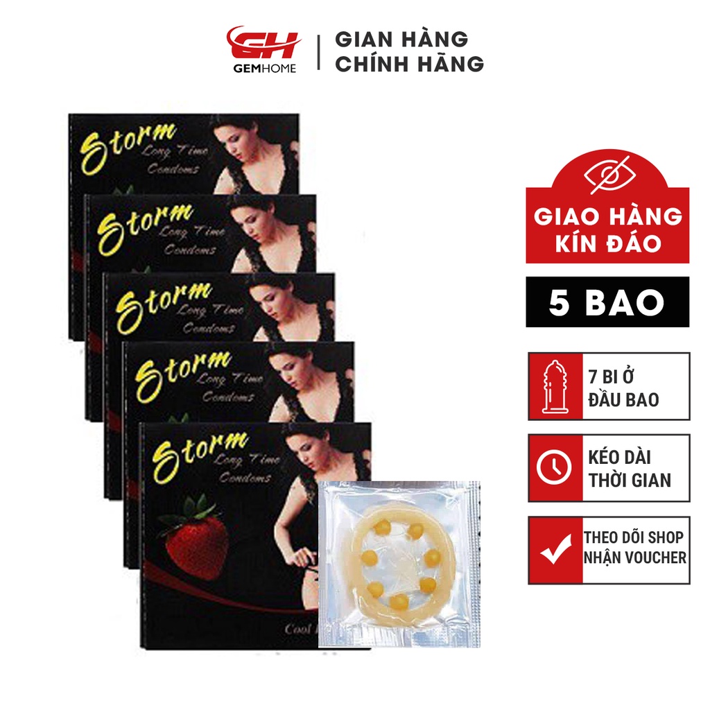 Bao Cao Su Storm 7 Bi Lớn gân Gai Li Ti Hương Dâu kéo dài thời gian 5 Chiếc GEMHOME