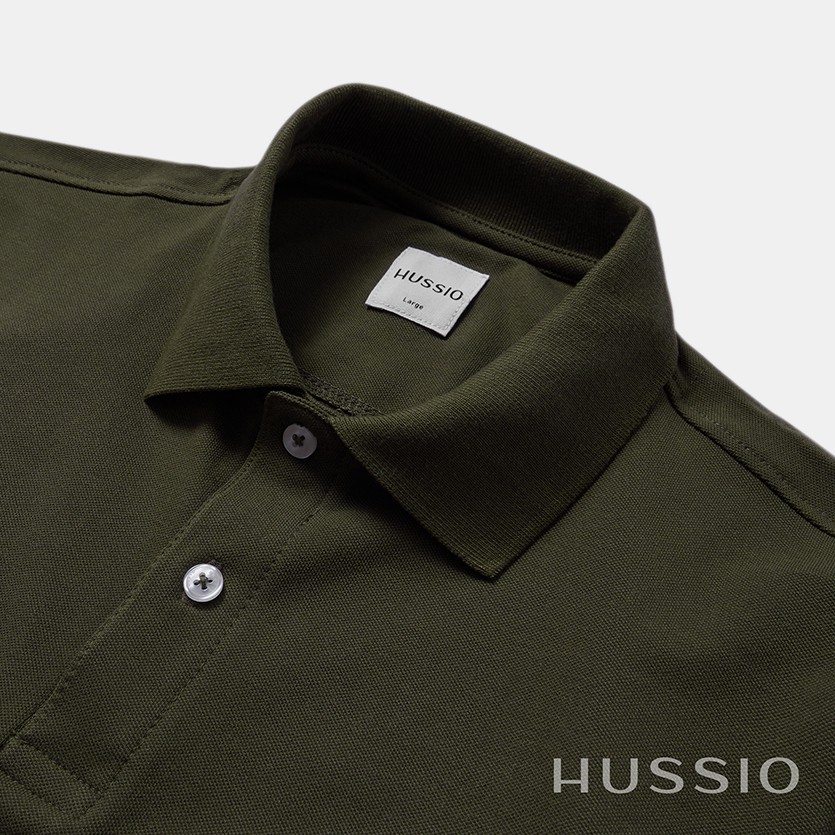 Áo polo nam trơn HUSSIO classic vải cá sấu tay ngắn trẻ trung | BigBuy360 - bigbuy360.vn