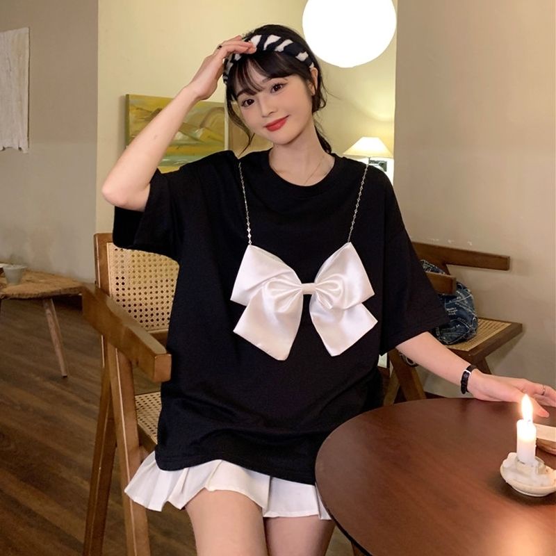 Áo Thun Tay Ngắn Đính Nơ Thời Trang 2022 Mới Cho Nữ