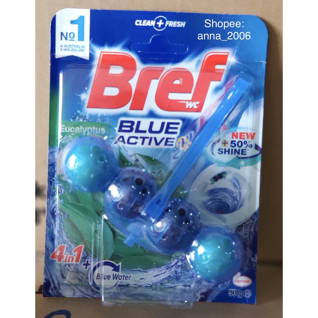 [NK Đức] Viên Khử Mùi Toilet BREF 4IN1 Blue Active Eucalyptus(Hương bạch đàn) & Juicy Lemon(Hương Chanh)-50g.