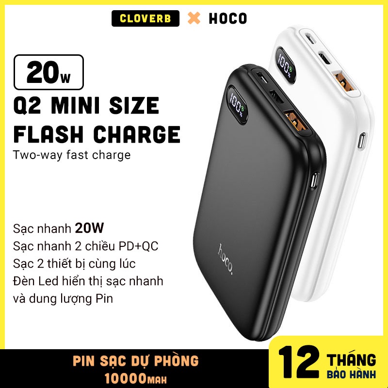 Pin Dự Phòng 10000mAh HOCO Q2 Mini Size Flash Charge, Sạc Nhanh Cổng Kép PD 20W + QC 3.0,Đèn Led Hiện Thị Dung Lượng Pin