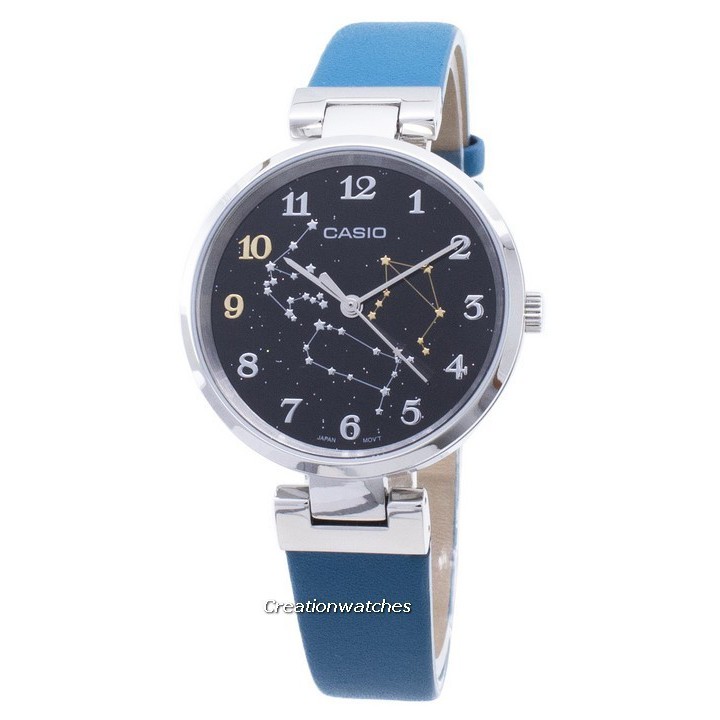 Đồng hồ nữ Casio LTP-E09L-3A Dây Da Màu Xanh - Mặt Đồng Hồ Hình Các Chòm Sao