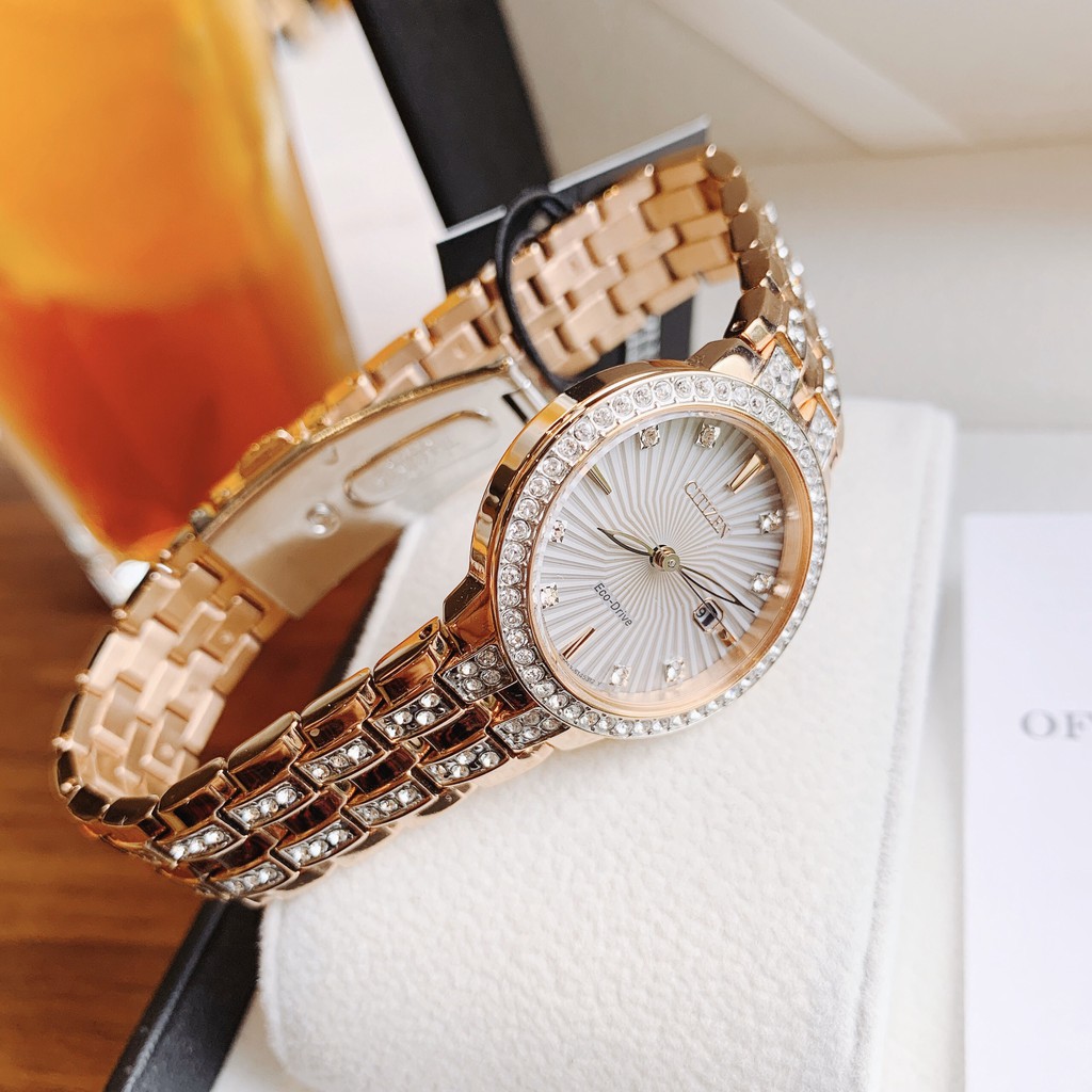Đồng hồ nữ chính hãng Citizen EW2348-56A màu rose gold - Máy Quartz Pin năng lượng ánh sáng