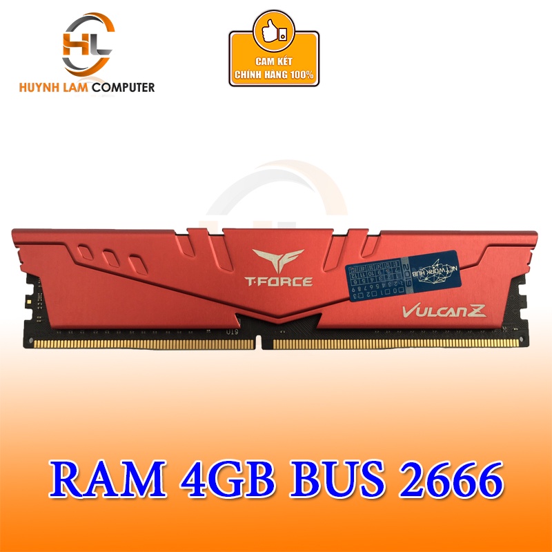 Ram 4GB Teamgroup T-Force Vulcan Z DDR4 2666Mhz Tản Đỏ Chính Hãng Phân phối