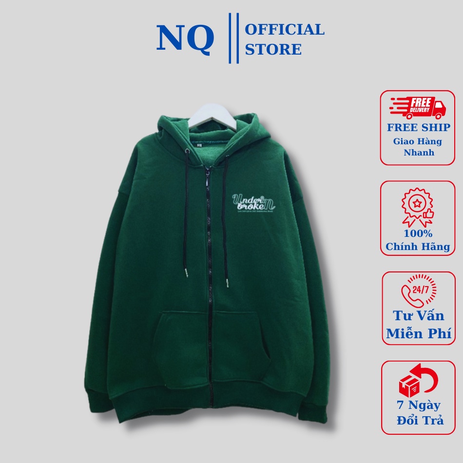 áo khoác nỉ hoodie có khóa form rộng nam nữ unisex có khóa họa tiết in chữ UNDER.BROKEN . chất đẹp giá xưởng