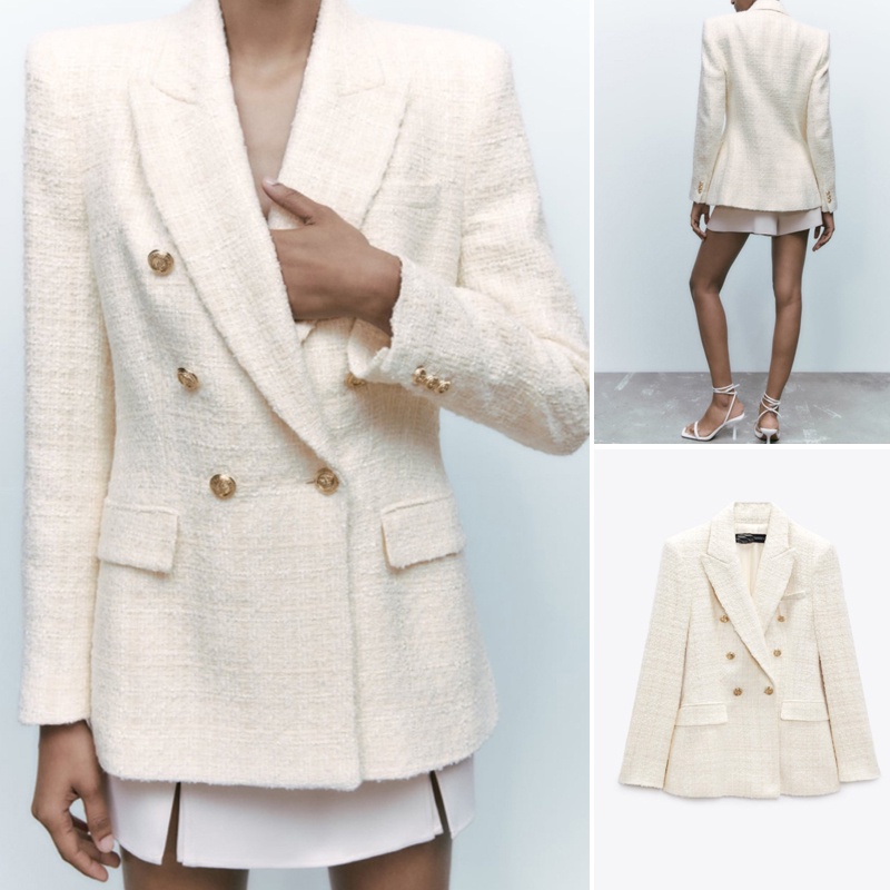 Sẵn Xanh-SẢnh thật 11 hình cuối-HC480.Áo blazer dạ Tweed thu đông kiểu dáng Âu Mỹ sang chảnh