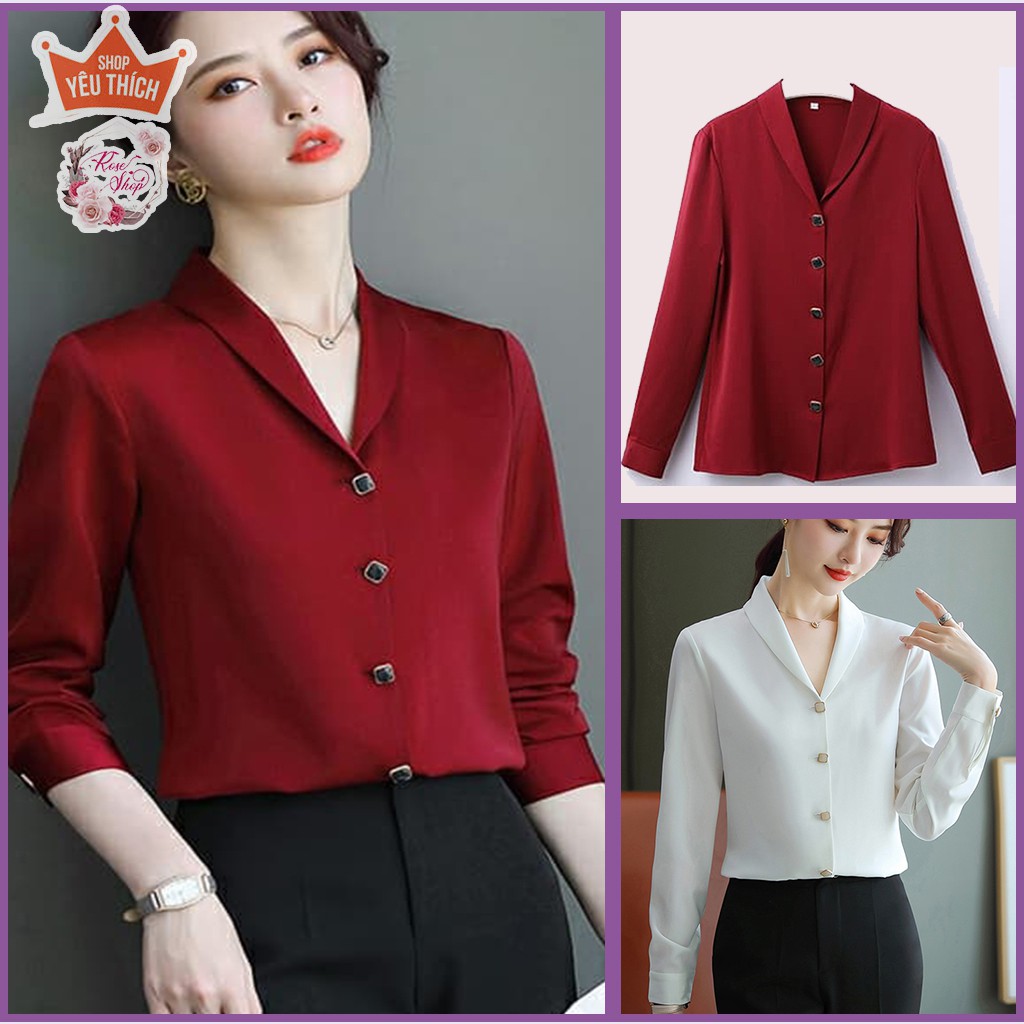 Áo sơ mi thời trang nữ dài tay kiểu dáng Hàn Quốc. Chất lụa ngọc trai