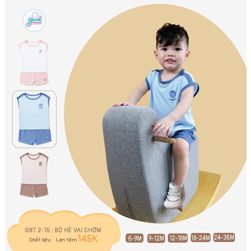 Bộ cộc tay quần đùi hè vai chờm vải tăm mềm mại cho bé Good Mama
