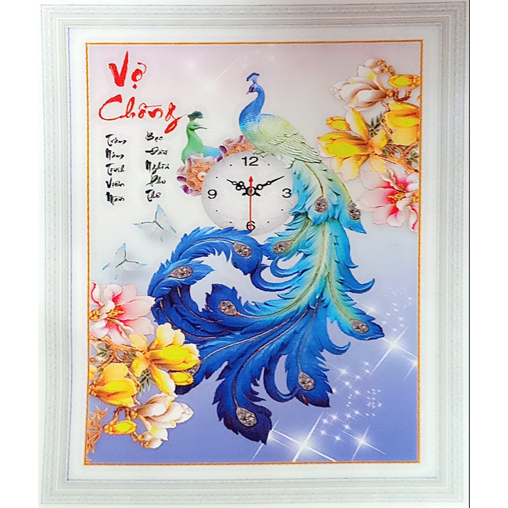 Tranh đính đá đồng hồ Vợ chồng kích thước 48*65cm