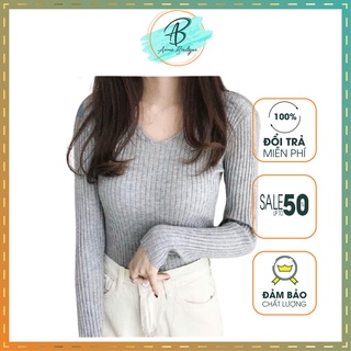 [Có Ảnh Thật] Áo Bo Gân Nữ Dài Tay Cổ V Tạo Đường Nét Chuẩn, Áo Bo Gân Siêu Xinh Anne Boutique Mã 502