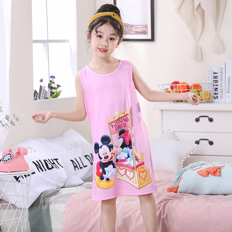 Đầm Ngủ In Hình Chuột mickey Đáng Yêu Cho Bé Gái akku