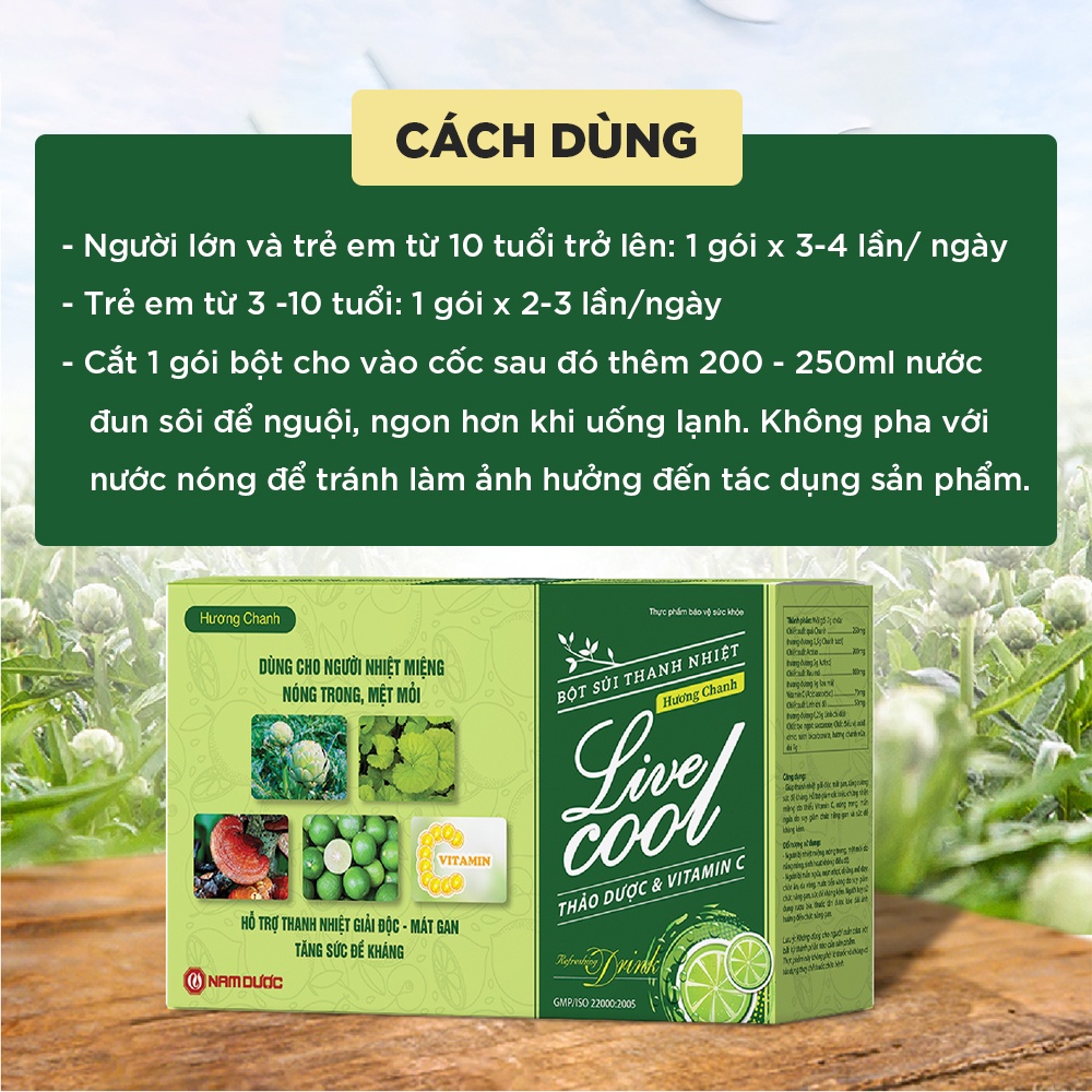 Bột sủi thanh nhiệt Livecool Nam Dược hương chanh hộp 10 gói x 7gram