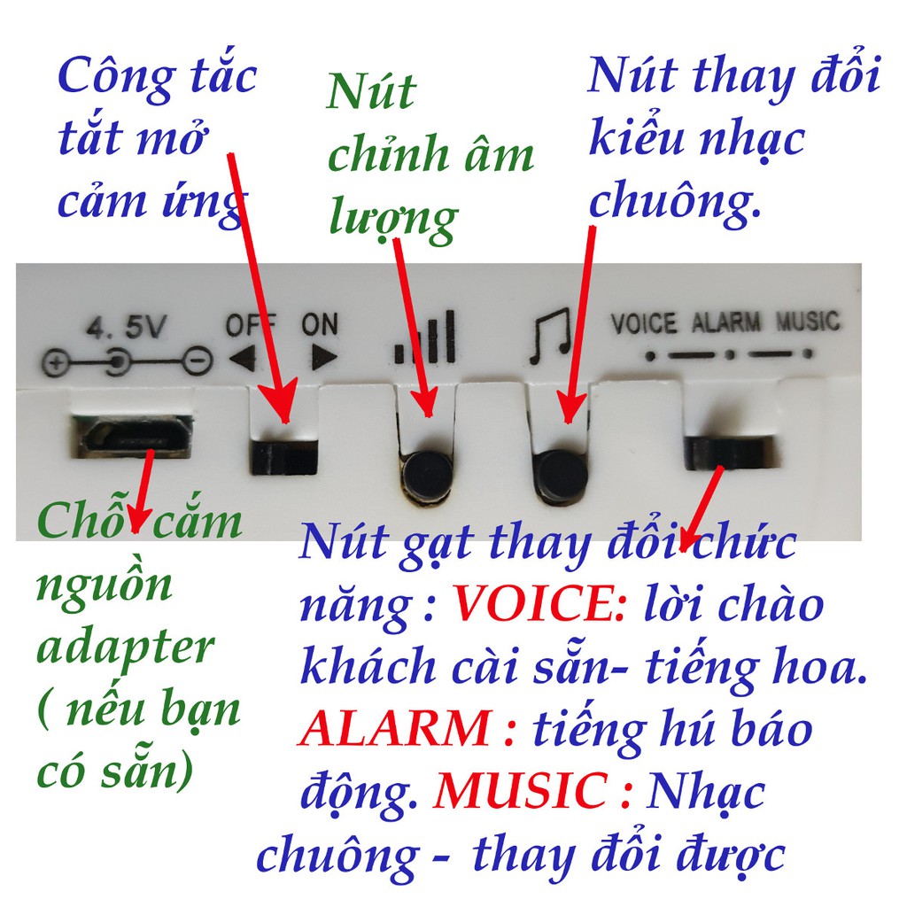 Chuông báo khách báo trộm độc lập DÙNG PIN hoặc qua adapter và cổng sạc 5V - cảm ứng hồng ngoại ATA 116