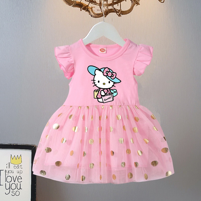 Thời Trang Đầm Công Chúa Mùa Hè In Họa Tiết hello kitty Dễ Thương Cho Bé Gái 0-6 Tuổi