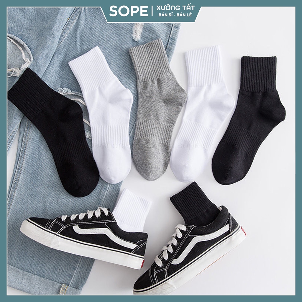 Tất vớ cổ cao nam nữ trơn trắng đen chất liệu vải co giãn bốn chiều - Sope Shop