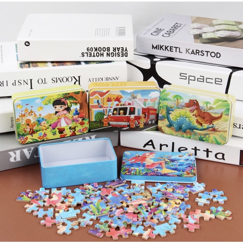 Tranh ghép xếp hình 60 mảnh hộp sắt đồ chơi cho bé rèn luyện trí thông minh