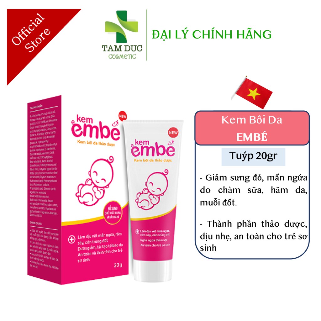 Bộ đôi Kem Embe + Kem Nẻ Embe - Dưỡng ẩm, Giảm ngứa, sưng đỏ do muỗi đốt, giảm hăm da [Kem Em Bé]