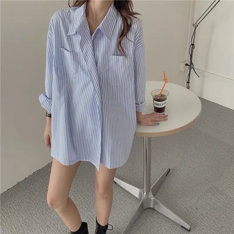 ÁO SƠMI SỌC KẺ CỔ NẸP CHÉO THỜI THƯỢNG