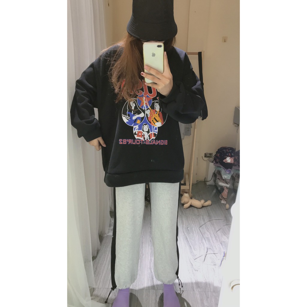 Bộ nỉ nữ áo RUSH quần jogger dáng rộng cá tính siêu hàn quốc/ Set áo nỉ cổ tròn quần bom rút ống phom unisex_kudoshop | BigBuy360 - bigbuy360.vn