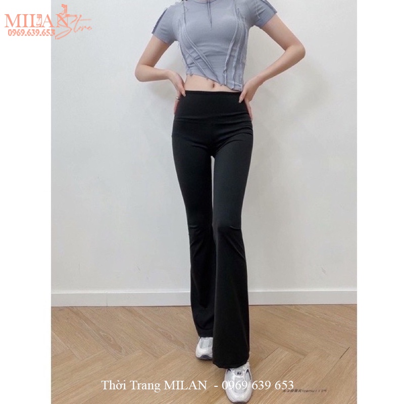 Quần ống loe nữ cạp lưng cao co giãn bigsize có dây eo dáng quần legging nữ ống loe rộng vải ôm body mặc công sở đi học