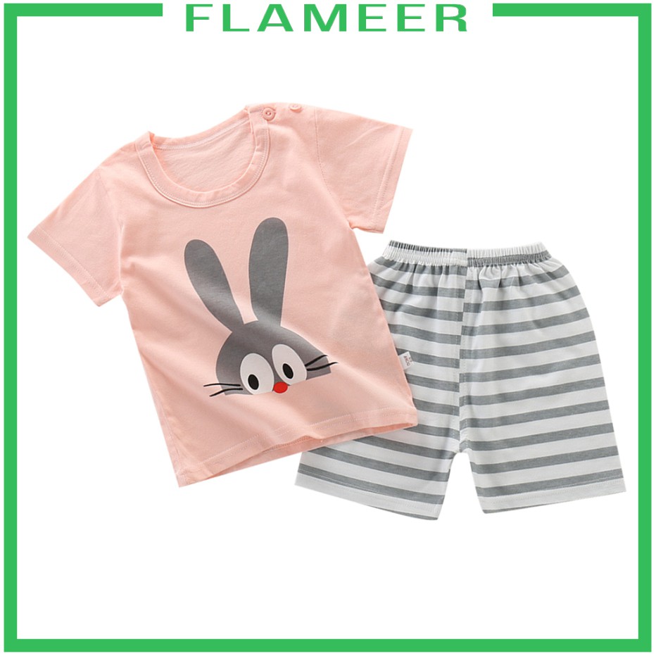 [FLAMEER] Toddler Kid Baby Short Sleeve T-shirt Pants 2PCS Outfit Clothes Summer