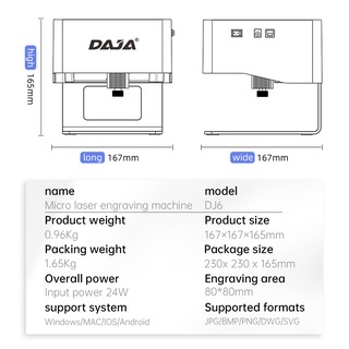 Máy Khắc Laser DAJA DJ6 Mini Cầm Tay Bằng Acrylic Không Kim Loại Tiện Dụng