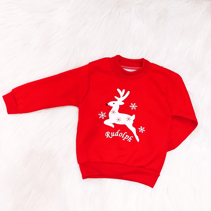 Áo Noel nỉ bông dày dặn màu đỏ cho bé 7-21kg họa tiết tuần lộc xinh xắn nổi bật Baby-S - SA017