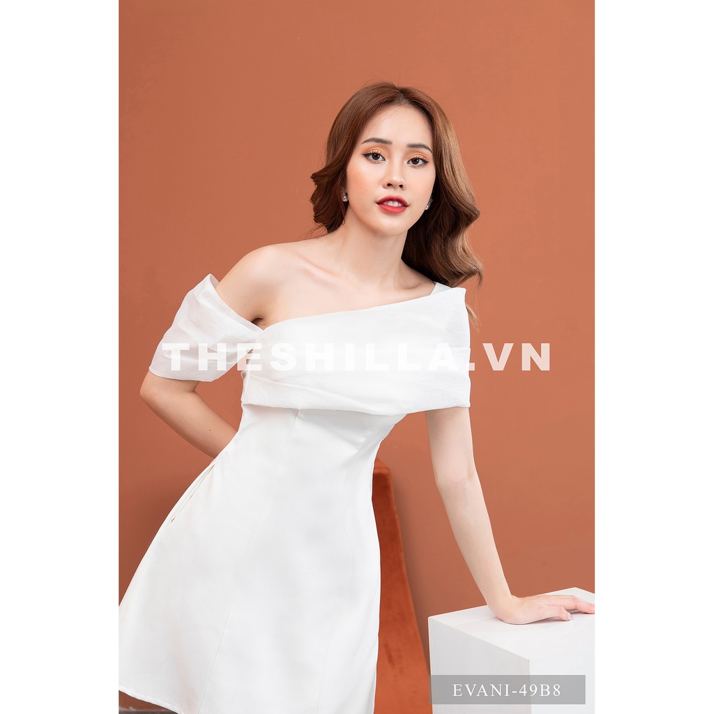 Váy thiết kế cao cấp màu trắng lệch vai form A [ Có video + Ảnh thật ] The Shilla - Evani-49B8 | BigBuy360 - bigbuy360.vn