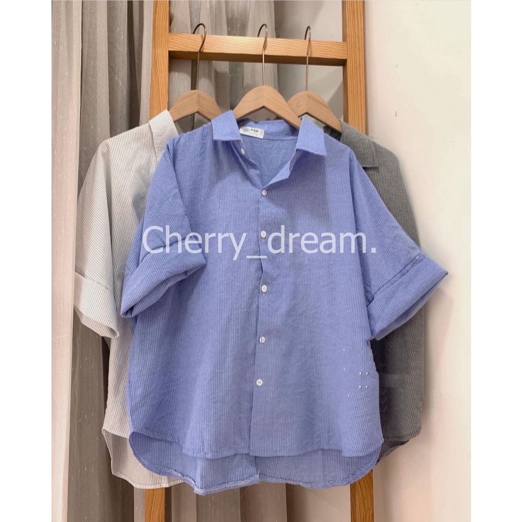 Áo sơ mi nữ form rộng kẻ ngắn tay có cài cúc trước và sau dáng ulzzang vintage hàn quốc