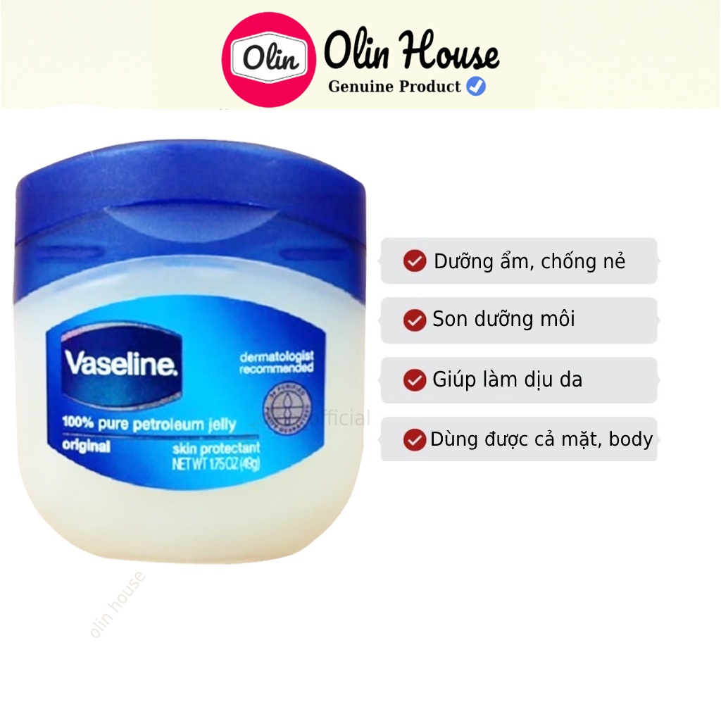 Vaseline dưỡng môi 7g - Kem nẻ Vaseline dưỡng ẩm da mặt 49g - Son dưỡng ẩm môi chống nẻ váeline - Olin House
