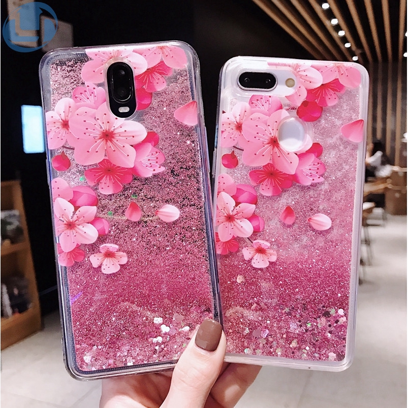 Ốp Lưng Mềm Kim Tuyến Nước Hình Hoa Đào Cho Oppo Realme X 3 Pro A3S A5S A7 F7 F5 F9 F11 Pro A5 A9 2020 Reno 2 Z 2z