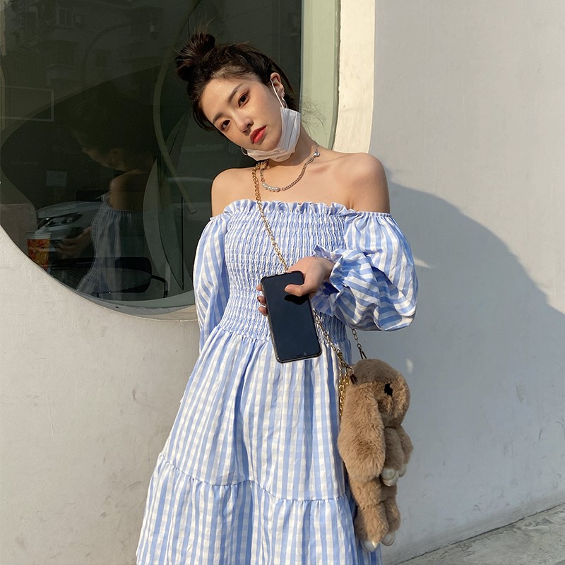 Đầm nữ sơ mi dáng xòe trễ vai Emilyshop
