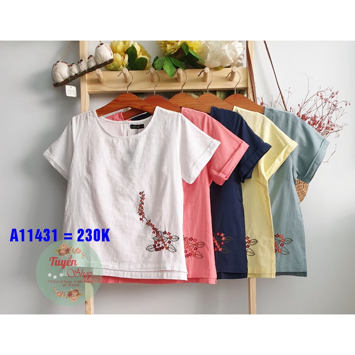 A11431 Áo linen TN ra mắt mẫu thêu hoa mới