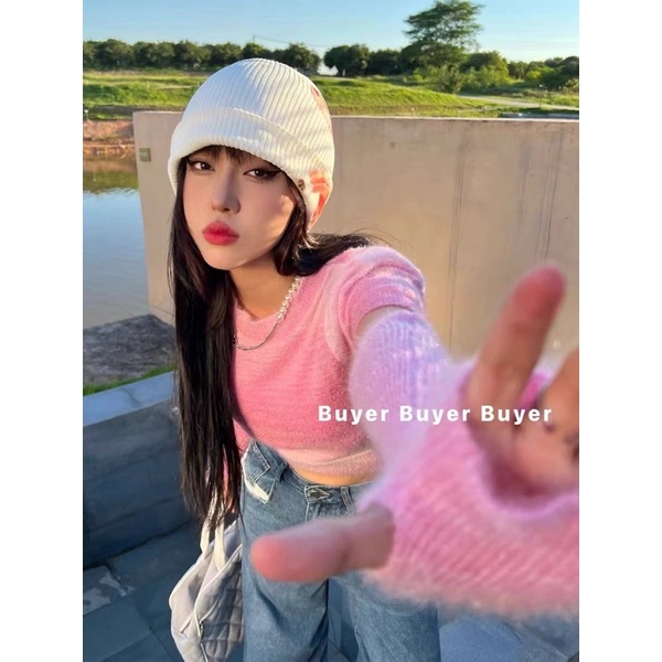 set áo len dệt kim loang màu kèm găng tay xỏ ngón (1607#)