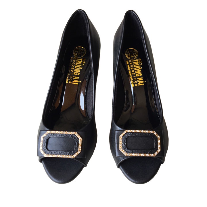 Giày cao gót nữ hở mũi Trường Hải gót vuông 5cm da mềm mại CG309