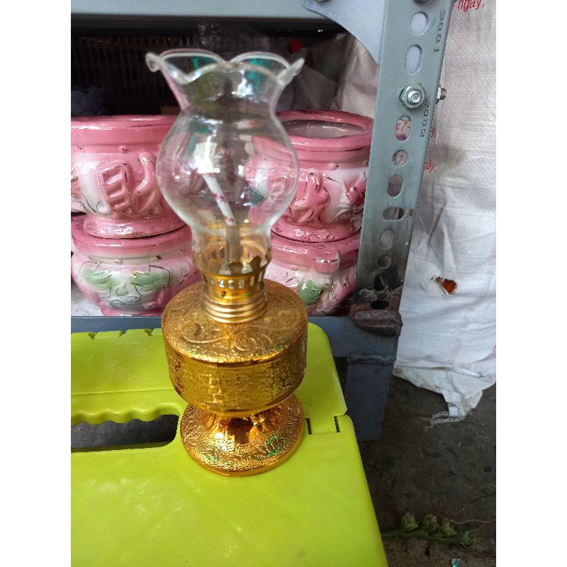Đèn dầu sứ kim sa vàng cao 18cm