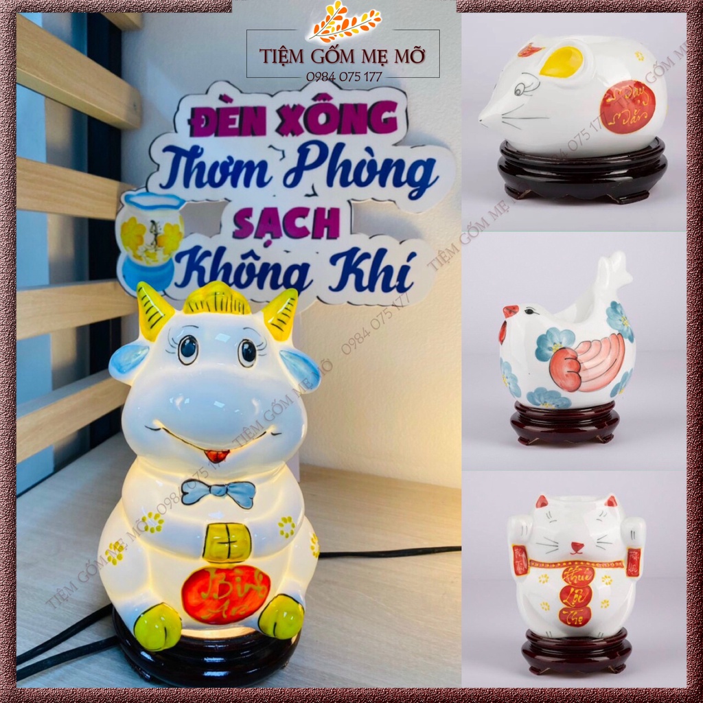 Đèn điện xông tinh dầu hình thú 12 con giáp sứ thấu quang cao cấp Bát Tràng