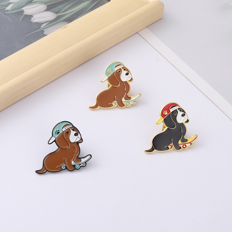 Ghim cài áo QIHE JEWELRY hình cún trượt ván hoạt hình dễ thương