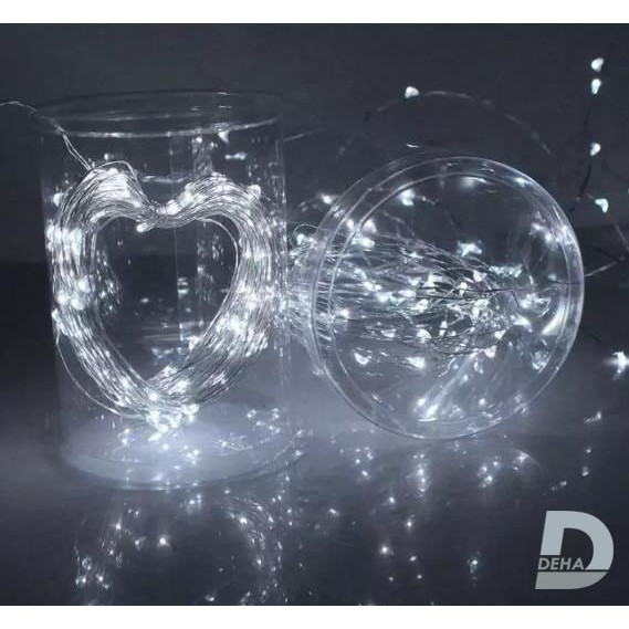 Đèn led đom đóm DEHA màu trắng 5 mét  trang trí,  dùng  3 pin tiểu, có chế độ nhấp nháy plash