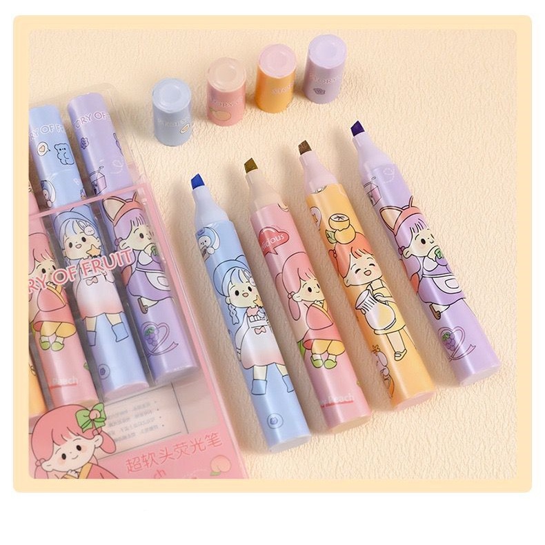 Set 4 Bút Bắt Sáng Đầu Mềm ins Etc. Bút Đánh Dấu Nhiều Màu Sắc Sáng Tạo Chất Lượng Cao