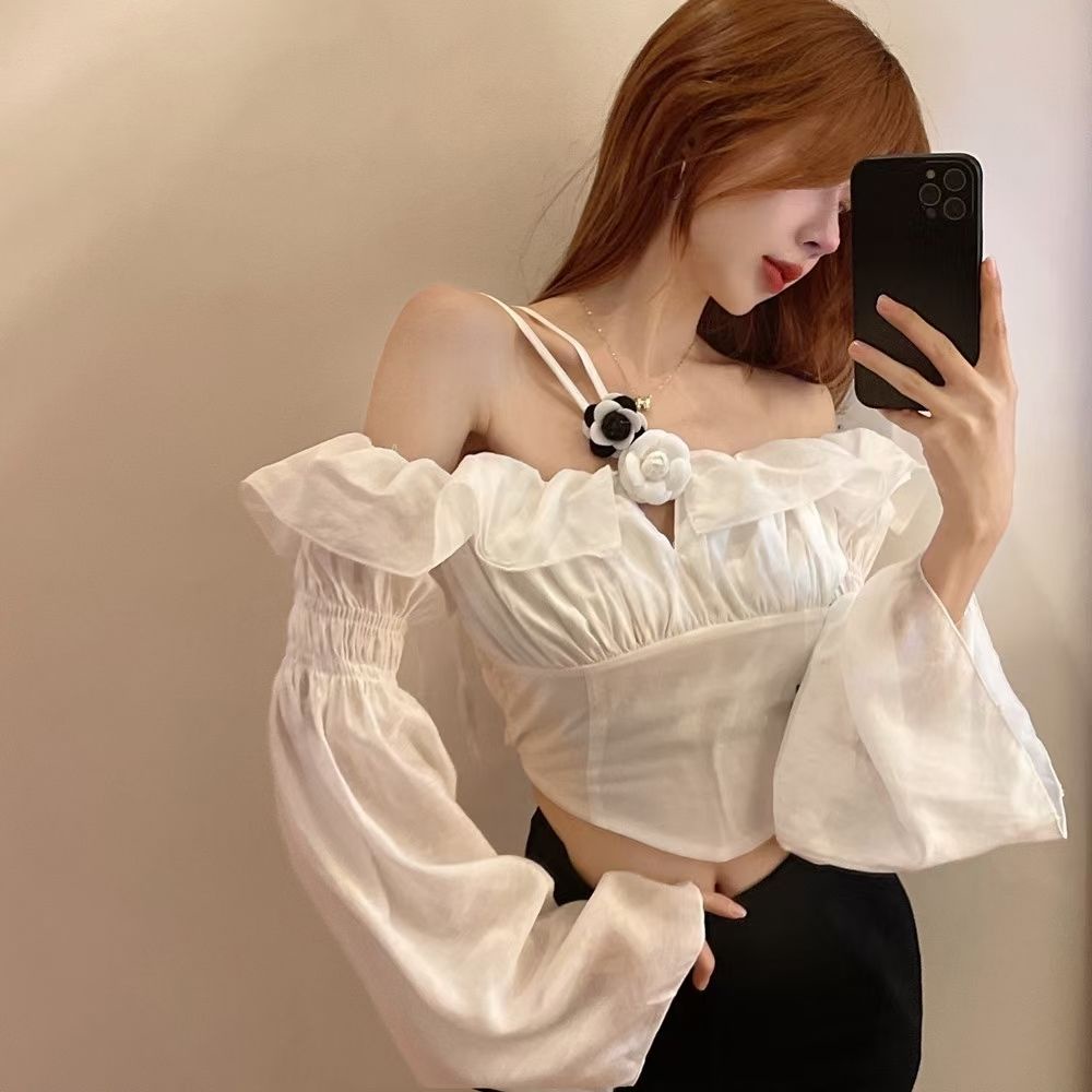 Áo Kiểu Tay Loe Trễ Vai Phối Bèo Thời Trang Mùa Thu Cho Nữ