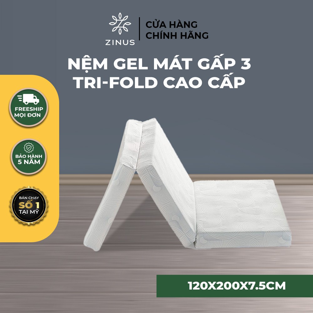 [Mã LIFEZI99 giảm 8% tối đa 50K đơn 99K] Nệm Gel Mát Gấp 3 Zinus Tri-Fold Mattress 120x200x7.5cm