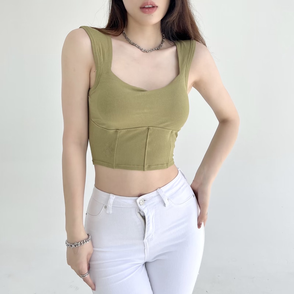 Áo Ba Lỗ Cổ Vuông Khoét Sâu Gợi Cảm Phong Cách Vintage 08318