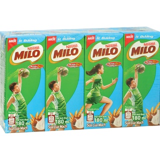 vỉ  sữa lúa mạch MILO ít đường 4hộp x 180ml