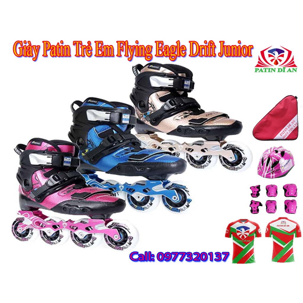 Giày Patin Trẻ Em Flying Eagle Drift Junior Quà Tặng Combo balo+bảo hộ V5+8 bánh đèn +vớ Nike cao cổ