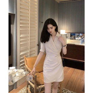 Đầm sơ mi pli hông