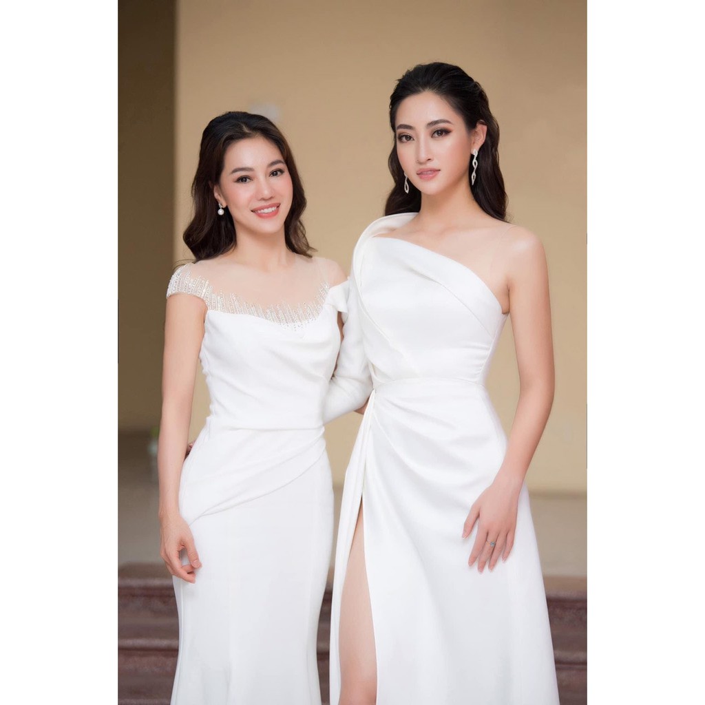 Đầm dạ hội kiểu tay dài lệch vai xẻ đùi (HÀNG CAO CẤP)