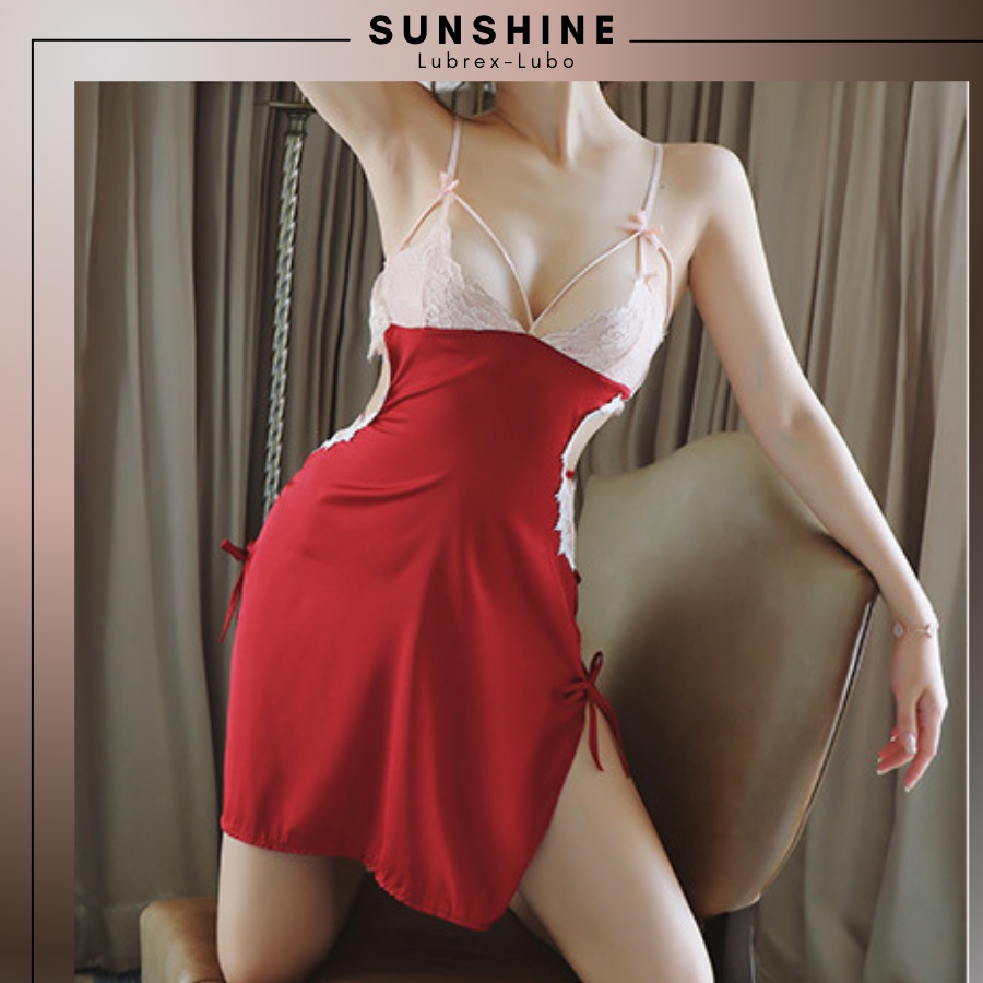 Đầm ngủ lụa 2 dây sexy cao cấp phổi ren dành cho nữ Sunshine Lubrexlubo VL1050